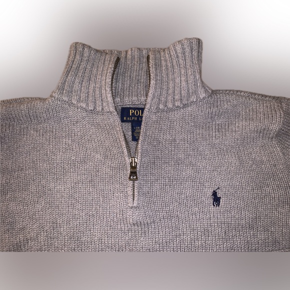 Polo Ralph Lauren Boys Heavy Knit Gray Quarter Zip Gray Sweater Pullover L 14/16 - Picture 4 of 10